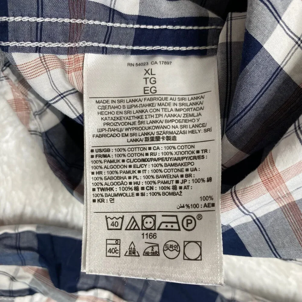 BANANA REPUBLIC Red White Blue Plaid Soft Wash Slim Fit Button Up Shirt XL Mens